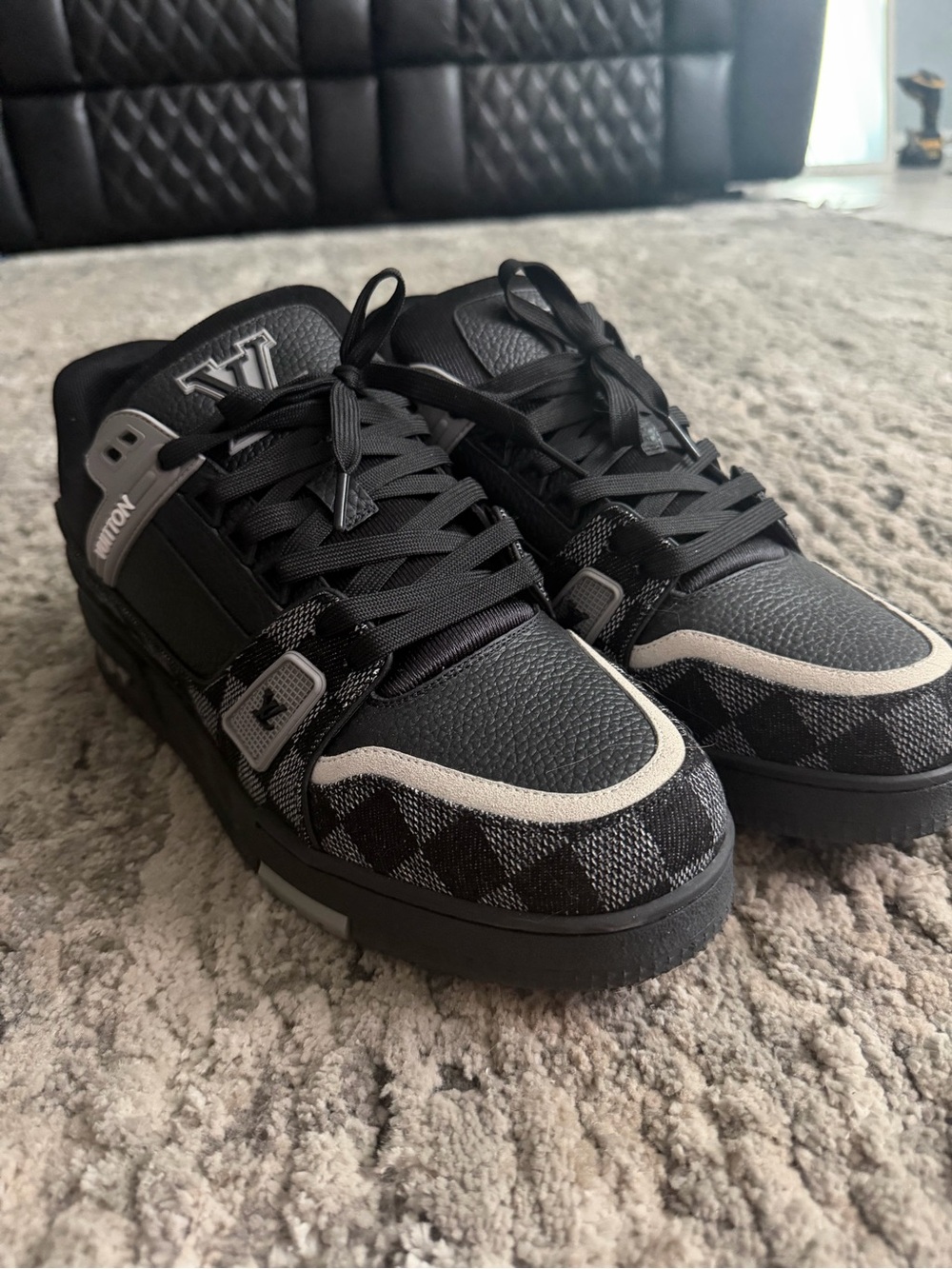 Louis Vuitton Men’s Black and Gray Checker Low-Top Sneakers